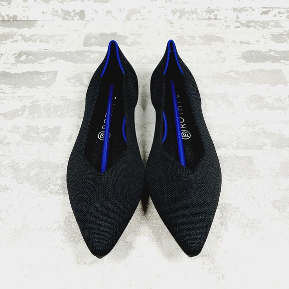 NEW Rothy's The Flat Black Knit Pointy Toe Slip On Loafers E195 - Picture 4 of 8